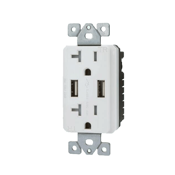 Receptáculo dúplex resistente a manipulaciones de 15 A con cargador USB dual UR1521
